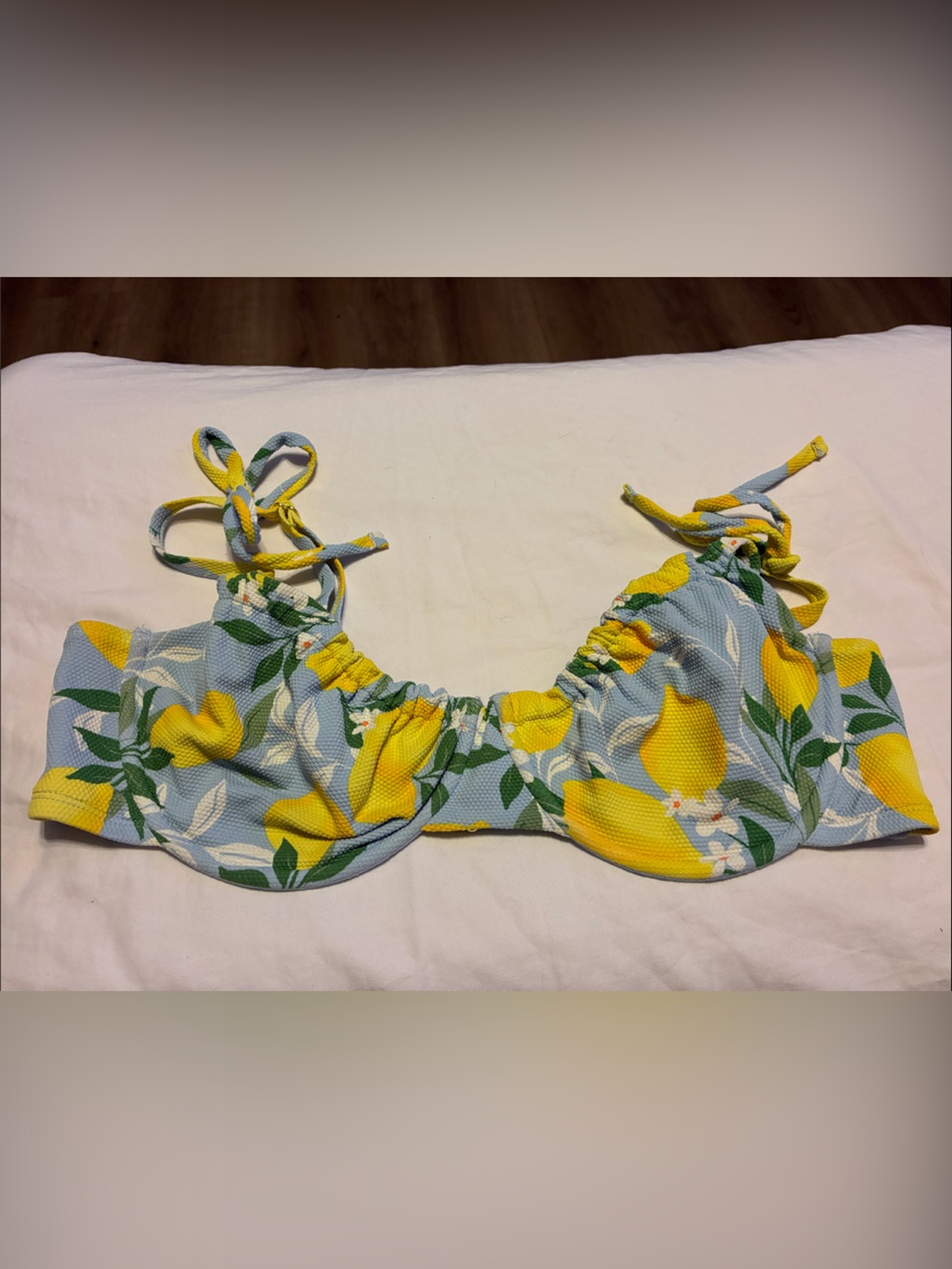 Lemon Print Blue Bandeau Bikini Top & Midrise Cheeky Bottoms